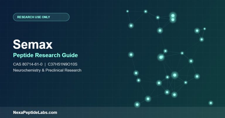 Semax research peptide guide banner with neural network graphic, labeled for laboratory and in-vitro research use only